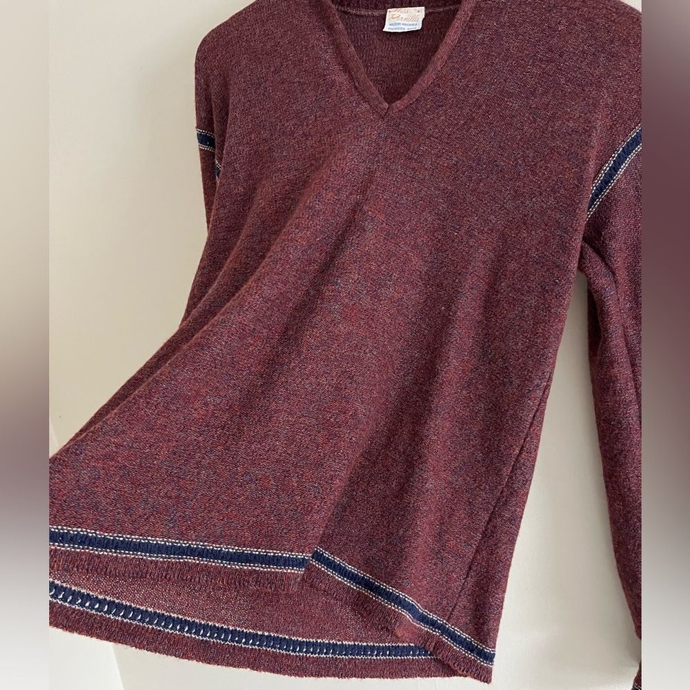 Vintage 70s Miss Pernilla Burgundy Knit Puff Sleeve Ruffle Cuff Sweater - Picture 9 of 11